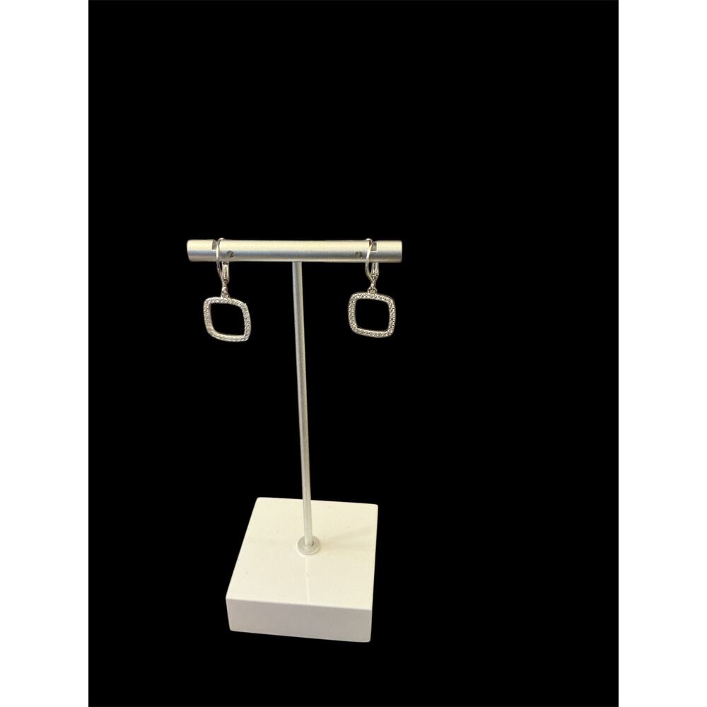 Silver Square Crystal Pave Earrings